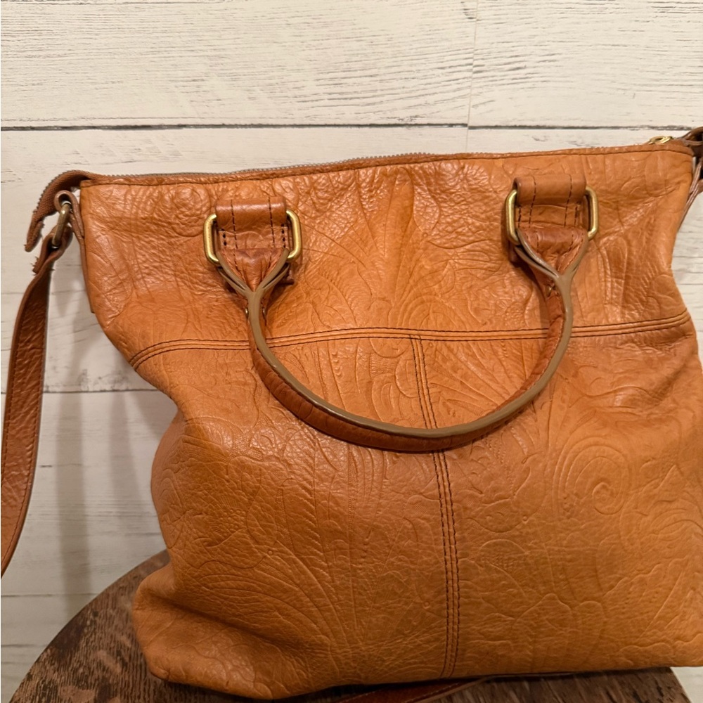 American Leather Co Jamestown Tan Brown Top Handle Shoulder Crossbody Purse - Picture 2 of 9